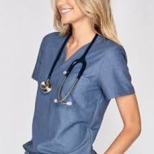 Figs Catarina One-Pocket Scrub Top Heather Denim